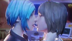 2girls 3d animated blender blue_hair brown_hair chloe's_bedroom chloe_price closed_eyes computer electronics female female_only fjaye french_kiss human kissing laptop lesbian_kiss licking life_is_strange max_caulfield open_mouth saliva saliva_string saliva_trail short_hair shorter_than_10_seconds sound tongue tongue_out video yuri