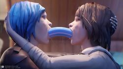 2girls 3d animated athletic_female blue_dildo blue_eyes blue_hair brown_hair chloe's_bedroom chloe_price deepthroat dildo dildo_in_mouth double_dildo double_dildo_deepthroat eyeshadow female female_only fjaye gagging hand_on_another's_head hand_on_head head_grab human imminent_kiss large_insertion life_is_strange long_dildo max_caulfield medium_hair moaning mp4 patreon_username saliva_string sex_toy shorter_than_30_seconds sound throat_bulge throat_noise twitter_username url video watermark yuri