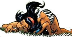 bikini bruce_timm closed_eyes faint fainted jungle_girl sleeping tesla_strong tom_strong's_terrific_tales tranquilizer_dart zebra_print