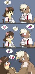 absurd_res anthro blush clothed clothing comic dish domestic_cat duo eric_(pencil_bolt) felid feline felis female heart hi_res hyaenid hyena male male/female mammal nude pencil_bolt tagme