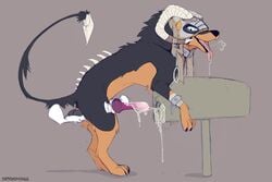 absurd_res after_masturbation animal_genitalia animal_penis armor ball_fondling balls black_body black_fur bodily_fluids breath breeding_mount canid canid_demon canine_penis collar cum cum_drip cum_in_sex_toy cum_string daemon_lady demon disembodied_hand doggy_style dripping duo edit erection feral feral_only fondling from_behind_position fur genital_fluids genitals handjob headgear hellhound helmet hi_res horn knot male male_only mammal masturbation open_mouth orange_body orange_fur panting paws penile penis saliva saliva_drip saliva_on_tongue sex sharp_tail side_view solo_focus standing tongue tongue_out