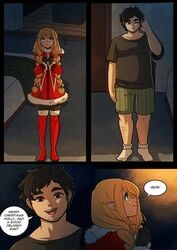 2021 blonde_hair christmas_outfit comic elf female freckles holly_(kinkymation) kinkymation male michael_(kinkymation) original original_character tagme