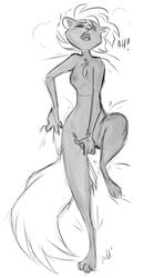 anthro female fluffy laying_down laying_on_bed masturbating masturbation moaning skunk small_breasts starbeforedawn_(artist)