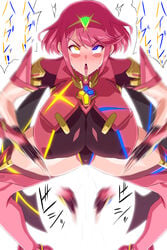 alternate_color alternate_eye_color armor bangs blue_eyes blush brainwashing breasts colored core_crystal corruption crystal drooling eyes_rolling_back female female_orgasm gigantic_breasts haigure heterochromia japanese_text large_breasts leggings mind_control nintendo open_mouth orgasm otoo_(izanagi) pyra red_hair saliva_trail short_hair sweat sweatdrop sweating swept_bangs tagme tears thick_thighs thighs tiara to-gnaniwa tongue_out xenoblade_(series) xenoblade_chronicles_2 yellow_eyes