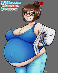 1girls asian asian_female big_breasts breasts eyewear female female_only glasses huge_belly large_breasts marrazan mei_(overwatch) no_nude overwatch pregnant ready_to_pop sfw solo