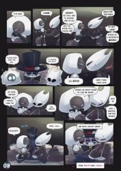 1boy 2girls anti_groove arguing belty42 big_ass big_breasts big_butt big_penis big_thighs blue_eyes bug comic ending english english_text fighting_over_boy grey_body happy_ending hollow_knight hollow_knight:_silksong hornet_(hollow_knight) lace_(hollow_knight) shorter_male small_breasts smaller_male top_hat tophat torn_clothes torn_clothing white_underwear