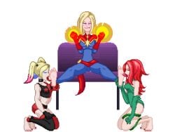 3girls animated barefoot blonde_hair bodysuit captain_marvel carol_danvers clothed clothed_sex crop_top crossover dc feet female female_only foot_fetish foot_focus foot_lick foot_worship front_view full_body gloves harley_quinn human human_only jayakun lezdom licking licking_feet lickle light-skinned_female light_skin long_hair marvel nail_polish neeling on_chair overstimulation pixel_animation pixel_art poison_ivy red_hair red_nails red_tonuge shirt shorts side_view sitting soles struggling tickle_torture tickling tickling_feet toenail_polish transparent_background twintails yuri