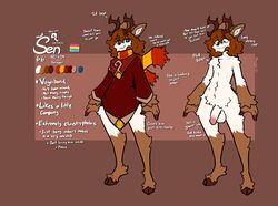 1boy antlers balls character_name character_sheet description femboy furry male male_only measurements mewgle nude original_character penis reindeer sen_(mewgle) solo text