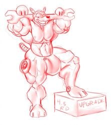 anthro canid canine capcom dog domestic_dog extreme_muscles grin highres male male_only manly mega_man mega_man(classic) muscle muscular_male robot rush_(mega_man) what wrench