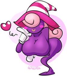 ass blahblah866 blush breasts busty curly_hair gloves gradient_background hair hair_covering_eye heart_symbol hourglass_figure pink_hair pose purple_skin siren striped_hat tagme thick transparent_background vivian_(paper_mario) white_gloves witch_hat