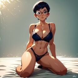 1girls ai_generated big_breasts black_bra black_panties bra breasts breasts carmen_sandiego_(2019) carmen_sandiego_(franchise) female female female_focus female_only glasses julia_argent julia_argent_(carmen_sandiego) kneeling lace_bra lace_panties large_breasts lingerie lips looking_at_viewer muscular muscular_female panties short_hair solo solo_female solo_focus zupern0va_(manipper)