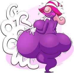 1girls belly big_ass big_belly blahblah866 blush breasts busty curly_hair female female_only gloves gradient_background hair hair_covering_eye heart_symbol hourglass_figure mario_(series) onomatopoeia paper_mario paper_mario:_the_thousand-year_door pink_hair purple_skin siren striped_hat stuffed_belly stuffing tagme text thick transparent_background vivian_(paper_mario) white_gloves witch_hat