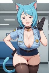 1girls ai_generated big_ass big_breasts big_butt blue_hair cartoon cartoon_character cartoon_milf cartoon_network cat_ears cat_tail cleavage feline_humanoid female gloves humanoid looking_at_viewer mature_female milf mommy nicole_watterson_(human) police police_uniform policewoman pussy robotkesh seductive shaved_pussy showing_pussy stockings teasing the_amazing_world_of_gumball thick_thighs uniform upskirt wide_hips