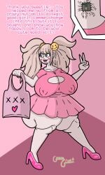 1girls 2d bag big_ass big_breasts bimbo bimbofication blush brainwashing breast_window clothed clothed_female danganronpa dialogue ditsy english_text female female_focus female_only guavagrunt hair_ornament heels high_heels huge_ass huge_breasts hypnosis implants junko_enoshima looking_at_another mind_control nipple_bulge nipple_slip pink_clothing room skirt smile smiling sparkling_eyes speech tech_control technology text thick_thighs thighs twintails veins