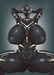 1girls african african_female big_breasts black_panther_(marvel) black_panther_(series) bodysuit breasts cameltoe female hands_behind_head huge_breasts kurepuru marvel marvel_cinematic_universe mask massive_breasts nipple_bulge shuri_(marvel) skin_tight solo thick_thighs