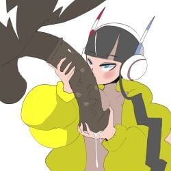cock_worship cum elesa_(pokemon) female handjob horsecock huge_cock kiss_mark kissing_penis pokemon pokemon_(species) zebstrika zoophilia