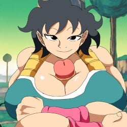 animated animated_gif dragon_ball dragon_ball_super gif gilf gine incest large_breasts massive_breasts milf neutral_expression paizuri paizuri_under_clothes saiyan saiyan_girl saiyanpride56 son_goku_(young)