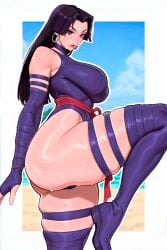 1girls ai_generated alternate_costume bare_hips bare_shoulders big_breasts black_hair dark_blue_eyes earrings elbow_gloves fingerless_gloves gloves huge_breasts large_breasts leg_up leotard lips looking_at_viewer marvel marvel_rivals o-ring_thigh_strap psylocke psylocke_(marvel_rivals) shiny_skin skindentation solo sweat sweating thick_thighs thigh_boots thigh_strap thighs vengeance_psylocke voluptuous voluptuous_female wide_hips yoaebi