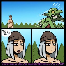 1girls beanie breasts comic dark-skinned_female female goblin goblin_male nude pussy running_away sqootshy steph_(pungeonmaster) tagme white_hair