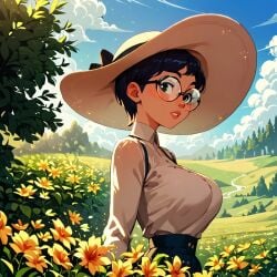 1girls ai_generated bow breasts breasts carmen_sandiego_(2019) carmen_sandiego_(franchise) female female female_focus female_only flowers garden glasses hat julia_argent julia_argent_(carmen_sandiego) outdoors outside short_hair solo solo_female solo_focus sunhat zupern0va_(manipper)