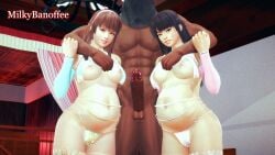 1boy 1boy2girls 2girl 2girls 3d 3d_(artwork) areolae big_penis blue_eyes breasts brown_hair dead_or_alive dead_or_alive_5 hitomi_(doa) honey_select honey_select_2 huge_cock interracial lei_fang milkybanoffee multiple_pregnancies muscular muscular_male nipples partially_clothed pregnant pregnant_female