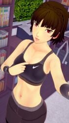 3d after_workout aroused aroused_face belly_button big_ass blush bra_pull brown_hair child_bearing_hips cleavage embarrassed embarrassed_female evaan hourglass_figure leggings looking_at_phone makoto_niijima medium_breasts persona persona_5 red_eyes schoolgirl shepirotcloud short_hair slim_waist sports_bra sportswear tagme teenage_girl teenager thick_thighs top wide_hips workout workout_clothes yoga_pants