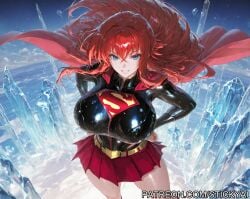 1girls ai_generated anime blue_eyes breasts fit high_school_dxd nsfw red_hair rias_gremory superheroine superman