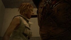 1girls blonde_hair fellatio female hair heather_mason human humanoid insane_cancer male monster oral penis silent_hill silent_hill_3