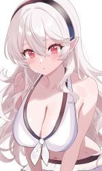 1girls bikini cleavage corrin_(fire_emblem) corrin_(fire_emblem)_(female) corrin_(summer)_(fire_emblem)_(female) fire_emblem fire_emblem_fates fire_emblem_heroes grey_hair hairband large_breasts looking_at_viewer n_54 nintendo pointy_ears red_eyes swimsuit