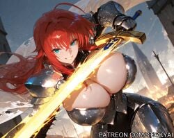 1girls ai_generated anime blue_eyes breasts excalibur fit high_school_dxd nsfw red_hair rias_gremory