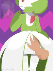 ass ass_focus ass_grab big_ass big_butt cloronoisats_(artist) drawn gardevoir green_hair huge_ass large_ass large_butt pokemon red_eyes