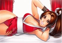 2025 ai_generated artist_name breasts brown_eyes brown_hair crazyfishbones fatal_fury female large_breasts long_hair ponytail shiranui_mai solo
