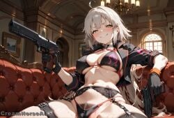 ai_generated aiming_at_viewer at_gunpoint big_ass big_breasts big_butt bikini cameltoe creamhorseai curvy curvy_female curvy_figure erect_nipples fate/apocrypha fate/grand_order fate/zero fate_(series) female garter_belt garter_straps gloves gun gunpoint high_resolution highres horny horny_female imminent_sex jeanne_alter jeanne_d'arc_(fate) jeanne_d'arc_(fate)_(all) jeanne_d'arc_alter_(fate) mature_female nipples presenting presenting_pussy pubic_hair seductive smug smug_face smug_grin straps sweat sweating voluptuous voluptuous_female wet wet_pussy white_hair wide_hips yellow_eyes