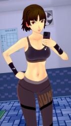 3d after_workout belly_button big_ass brown_hair child_bearing_hips evaan hourglass_figure leggings looking_at_phone makoto_niijima medium_breasts persona persona_5 red_eyes schoolgirl shepirotcloud short_hair slim_waist sports_bra sportswear tagme teenager thick_thighs top wide_hips workout workout_clothes yoga_pants