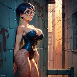 1girl ai_generated alley alleyway big_breasts black_corset breasts carmen_sandiego_(2019) carmen_sandiego_(franchise) cleavage corset female female_focus finshnet_legwear fishnet fishnet_clothing fishnet_pantyhose fishnet_stockings fishnets glasses huge_breasts julia_argent julia_argent_(carmen_sandiego) large_breasts prostitute prostitute_clothes prostitution short_hair solo solo_female solo_focus stockings zupern0va_(manipper)