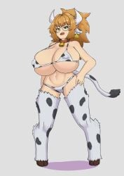 bell_collar big_breasts bikini bovine cow_ears cow_girl cow_horns cow_tail female female_only glasses green_eyes nipple_piercing orange_hair tail velturad