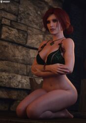 3d ass bra breasts cd_projekt_red female freckles light-skinned_female lingerie looking_at_viewer missally no_panties red_hair solo the_witcher_(series) the_witcher_3:_wild_hunt triss_merigold underwear