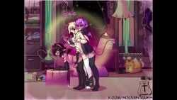 2d 3boys animated ass bending_forward bent_knees blonde_hair cum cum_inside elf game_cg hoodie_(artist) max_(hoodie) no_panties original penetration penis pointy_ears purple_hair short_hair sound succubus succubus_tail succubus_wings tagme thighhighs thighs video watermark yuri