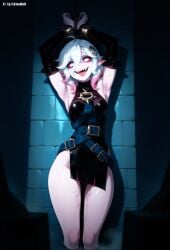 1girls a1exwell ai_generated briar_(league_of_legends) chained dark dungeon in_heat jail_cell league_of_legends orgasm_face pussy_juice pussy_juice_drip riot_games saliva sharp_teeth stable_diffusion standing