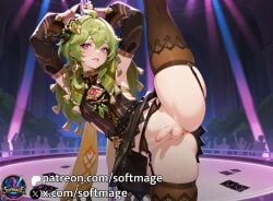 ai_generated anime anime_girl cock collei_(genshin_impact) female futanari genshin_impact green_hair hot_sex male_on_futa orgy orgy_sex otoko_no_ko otokonoko sex shemale softmage stripper stripper_pole trap