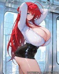 1girls anime blue_eyes breasts breasts fit high_school_dxd nsfw public public_transportation red_hair rias_gremory train