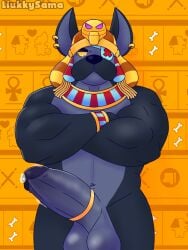 anubis big_balls big_penis black_body black_fur brawl_stars colonel_ruffs furry liukky male_only muscular muscular_male precum supercell