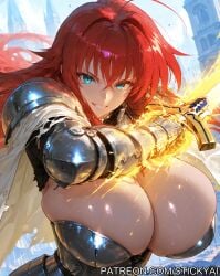 1girls ai_generated anime blue_eyes breasts excalibur fit high_school_dxd nsfw red_hair rias_gremory