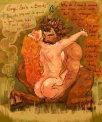 1boy1girl beard bite bite_mark brown_hair bulltaker_(artist) curly_hair duo duo_focus facial_hair faun george_(character) ginger_hair human interspecies muscular muscular_male penetration scratches sex straight straight_sex