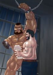 balls bara barret_wallace beard boner erection facial_hair final_fantasy final_fantasy_vii gay genta_iwayama handjob heidegger male male_only muscles muscular nude penis