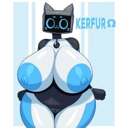 android anthro areola belly big_areola big_breasts big_nipples blue_areola blue_nipples breasts carrefour domestic_cat english_text felid feline felis female genitals gigantic_boobs gigantic_breasts gigantic_tits hi_res huge_boobs huge_breasts kerfur kerfur_(votv) kerfur_omega_(votv) kerfuś machine mammal massive_areolae massive_boobs massive_breasts massive_tits navel nipples nude overweight overweight_female pussy r-mk robot robot_anthro screen screen_face simple_background slightly_chubby solo text thick_thighs voices_of_the_void wide_hips