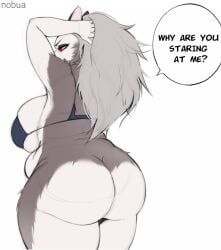 1anthro 1girls anthro ass_bigger_than_head big_ass big_breasts bottom_heavy bottomless bottomless_female bra chubby chubby_anthro chubby_female english_text fat fat_ass furry grey_fur grey_hair hazbin_hotel helluva_boss long_hair loona_(helluva_boss) no_tail plump red_eyes simple_background slightly_chubby slightly_chubby_anthro slightly_chubby_female text_bubble thick_ass thick_thighs thighs unknown_artist venus_body voluptuous voluptuous_anthro voluptuous_female white_fur white_hair wide_hips wolf wolf_girl