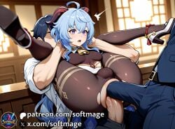 ai_generated blue_hair dragon_horns futanari gangbang ganyu_(genshin_impact) genshin_impact hot_sex male_on_futa orgy orgy_sex otoko_no_ko otokonoko sex shemale softmage stockings trap