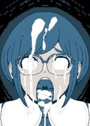 cum cum_in_mouth cum_on_face female glasses kurepuru open_mouth pixel_art solo tongue tongue_out