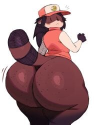 1boy anthro ass big_ass bottom_heavy bottomless brown_hair bubble_butt dat_ass fat_ass femboy freckles furry furry_only gluteal_fold hat huge_ass jacket kk_(kkoart) large_ass looking_at_viewer looking_back male male_only massive_ass original solo sssonic2 tail tanuki thick_ass thick_thighs thunder_thighs white_background wide_hips